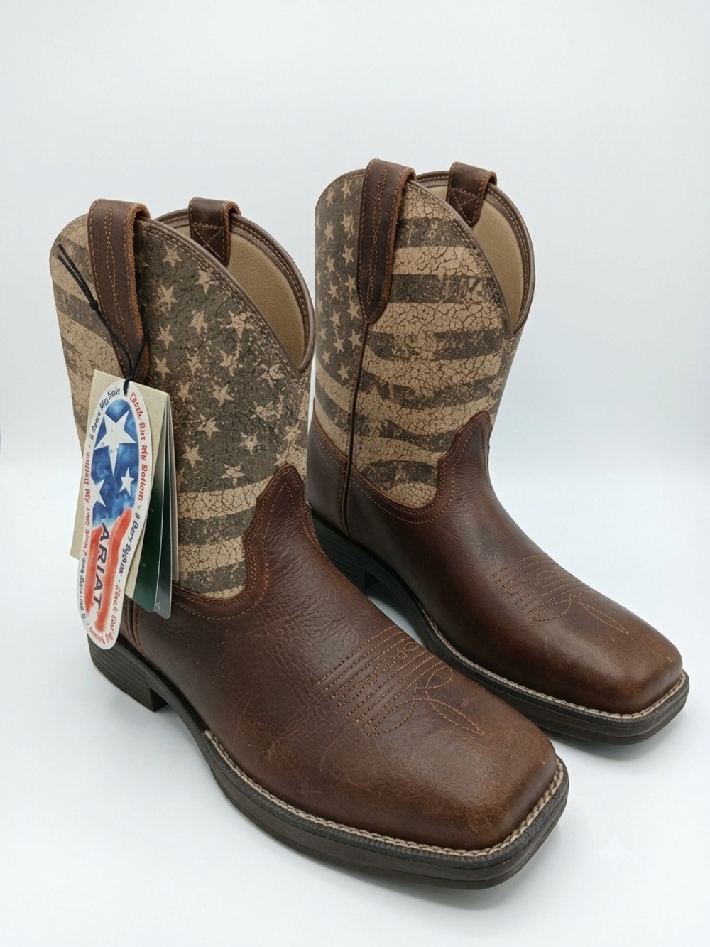 K9 Ariat Brown Leather Cowboy Boots with Flag Shaft